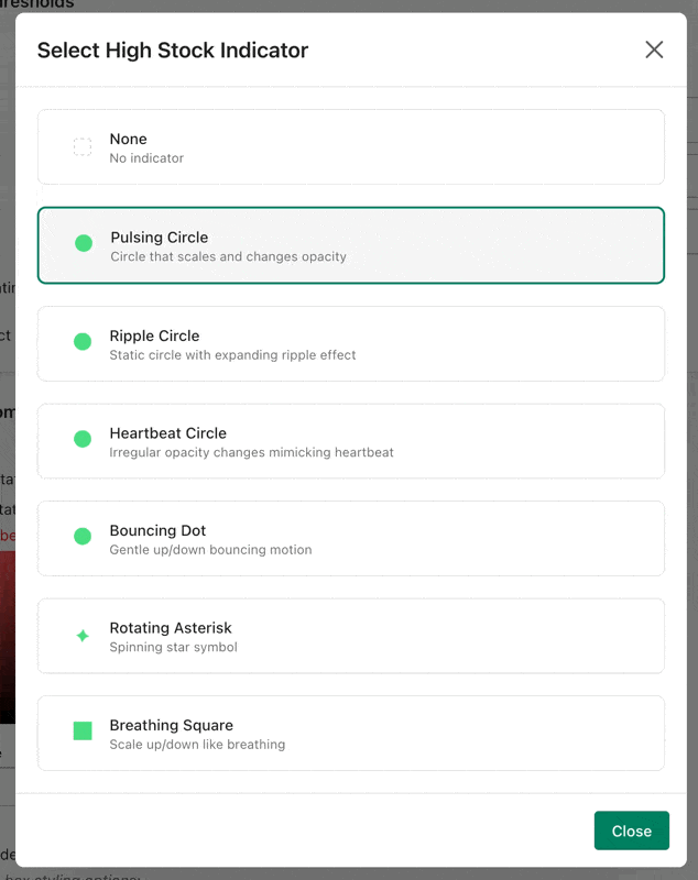 Animation selection modal showing animations in action